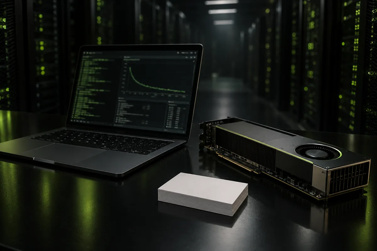 A GPU board running an image fine-tune under green light